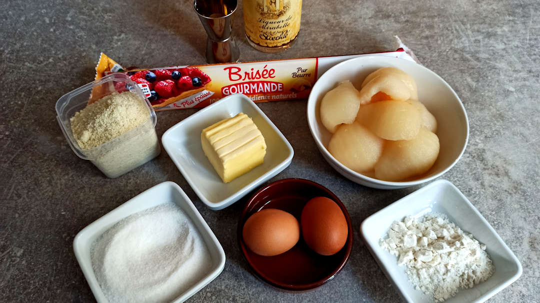 Les ingrédients de la tarte aux poires amandine