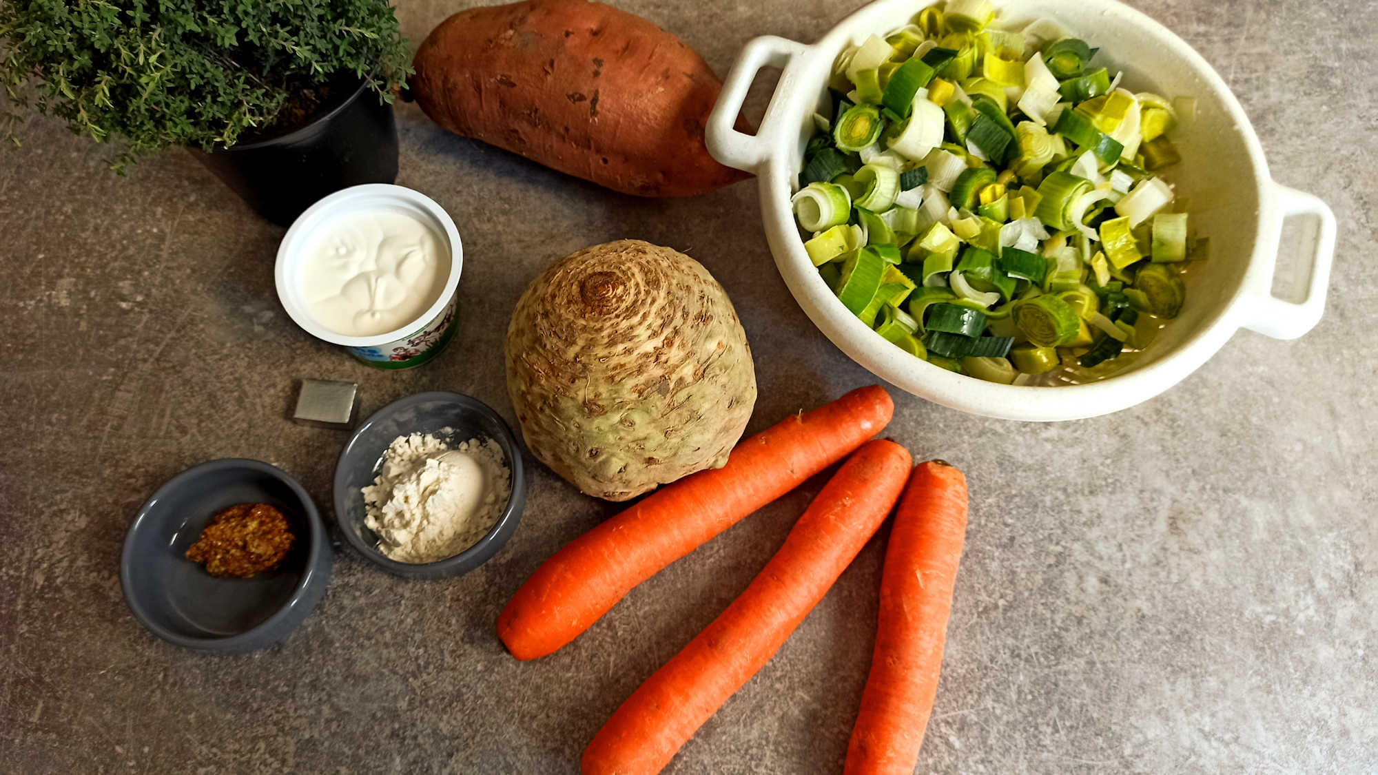 Les ingrédients du crumble aux légumes d'hiver