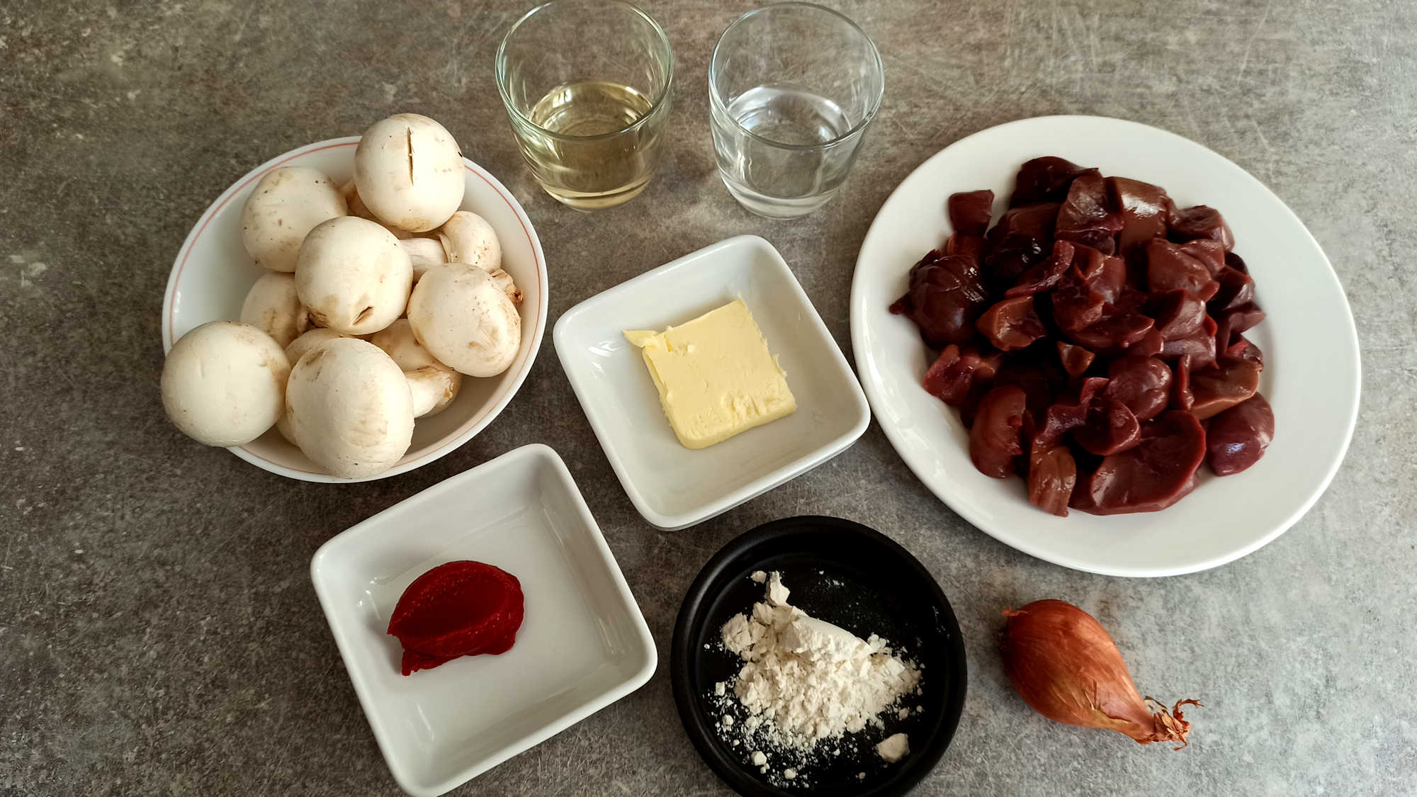 Les ingredients des rognons de bœuf sauce Bercy