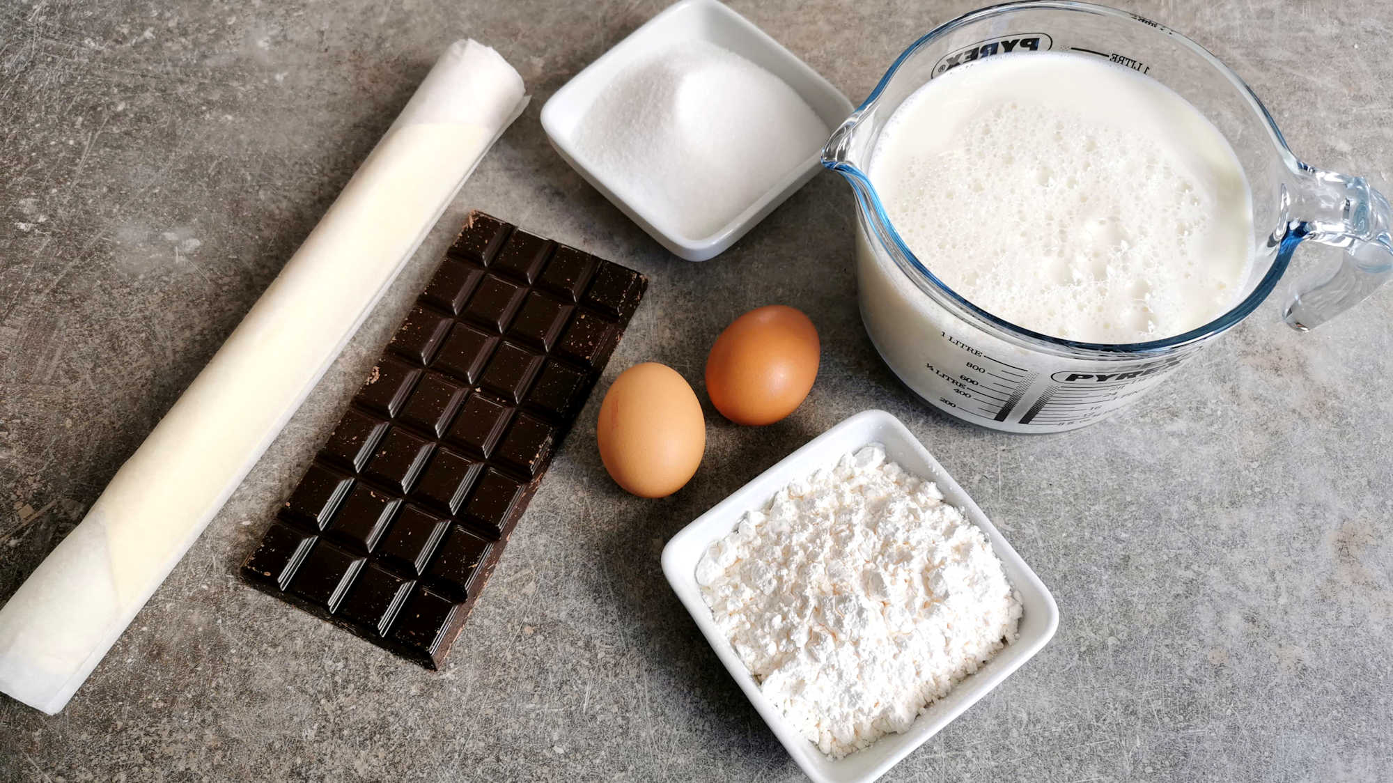 Les ingrédients du flan au chocolat