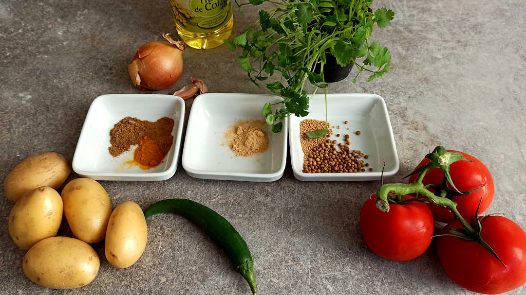 Les ingrédients des Bombay potatoes