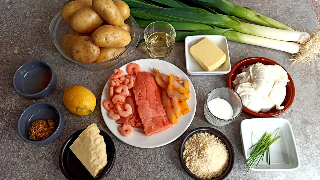 Les ingrédients du parmentier de poisson et poireaux