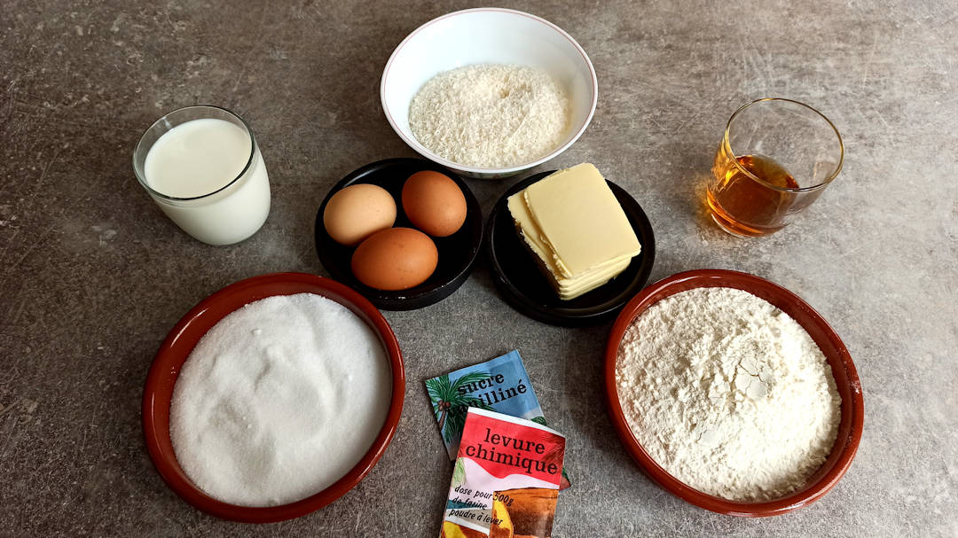 Les ingrédients du cake rhum noix de coco