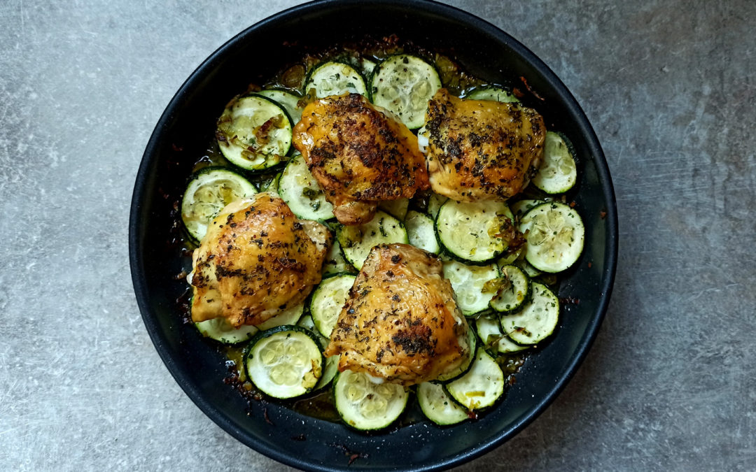 Poulet rôti croustillant courgettes poireaux