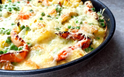 Frittata poireaux, petits pois et poivrons