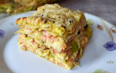 Lasagne saumon poireaux curcuma