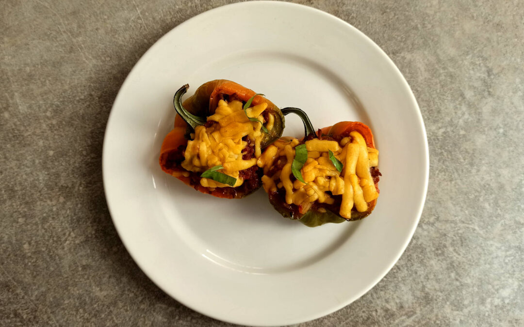 Poivrons farcis au bœuf tomates et cheddar