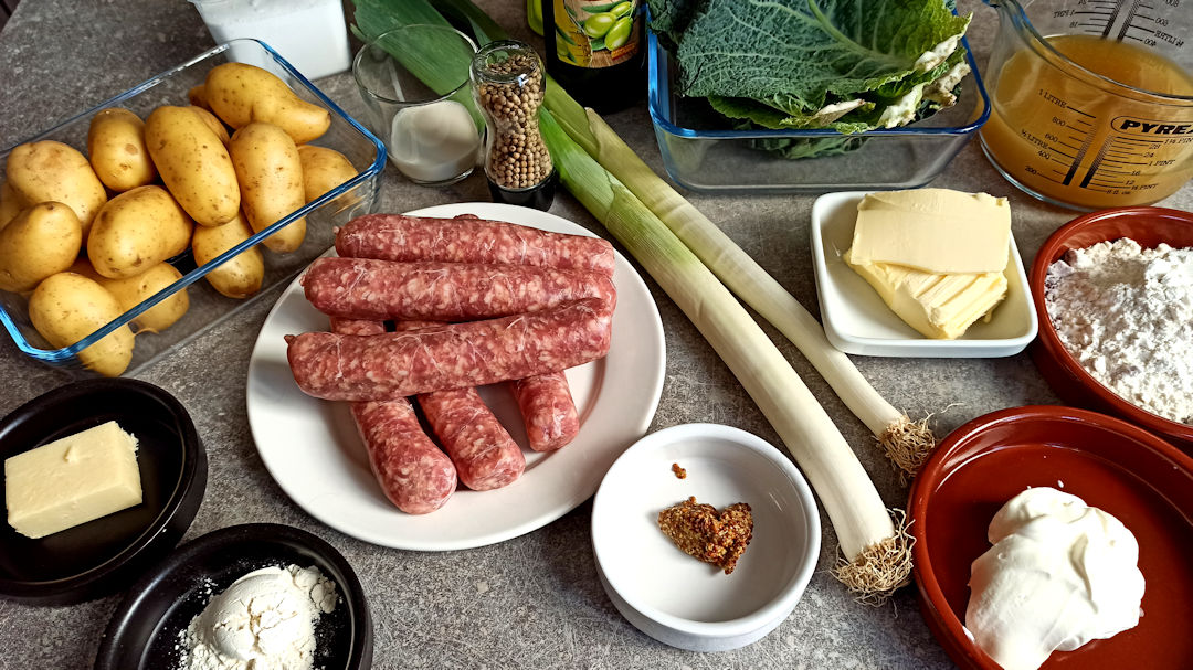Les ingrédients du parmentier de saucisses