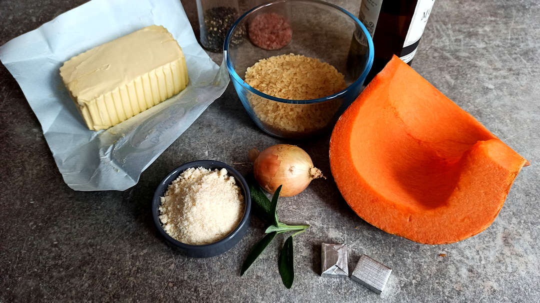 Les ingrédients du risotto au potiron