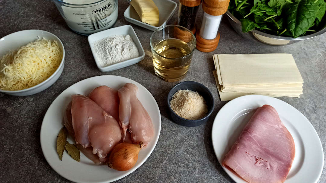 Les ingrédients de la lasagne poulet jambon fumé