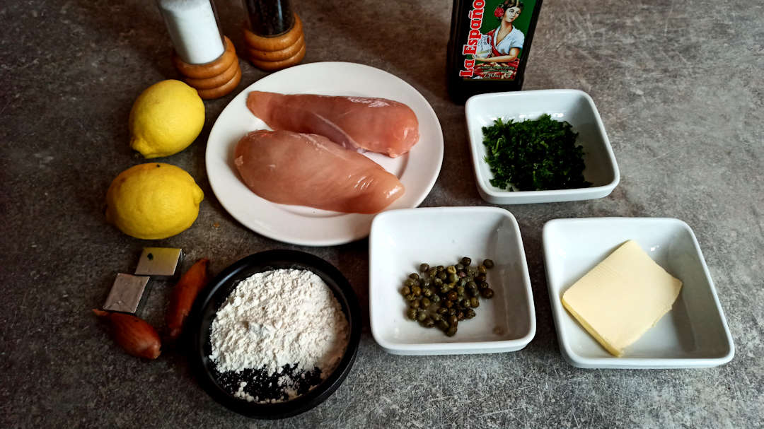 Les ingrédients de la piccata de poulet au citron