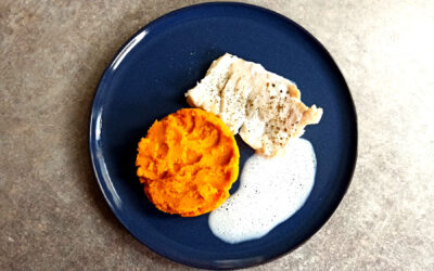 Dos de cabillaud vanille gingembre et purée de patate douce