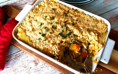 Crumble aux poireaux, courge butternut et persil