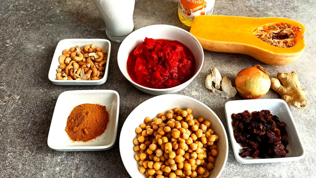 Les ingrédients du curry de butternut