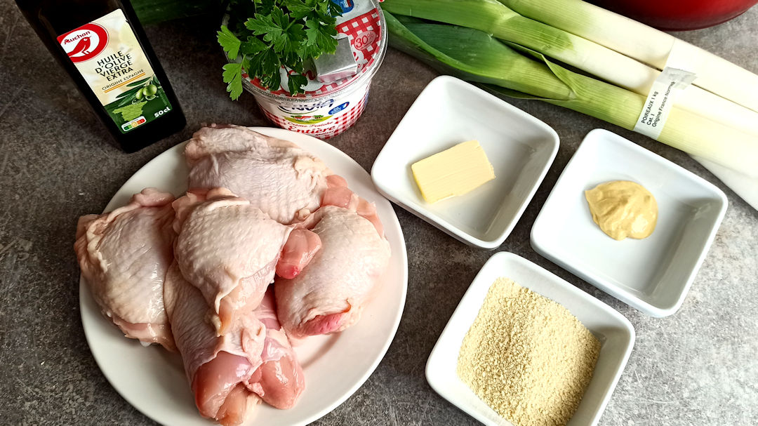 Les ingrédients du croustillant de poulet poireaux petits pois
