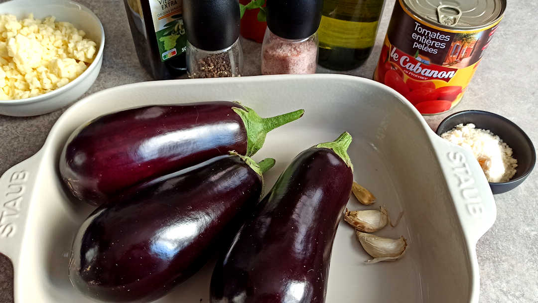 Les ingrédients du gratin d'aubergines alla parmigiana