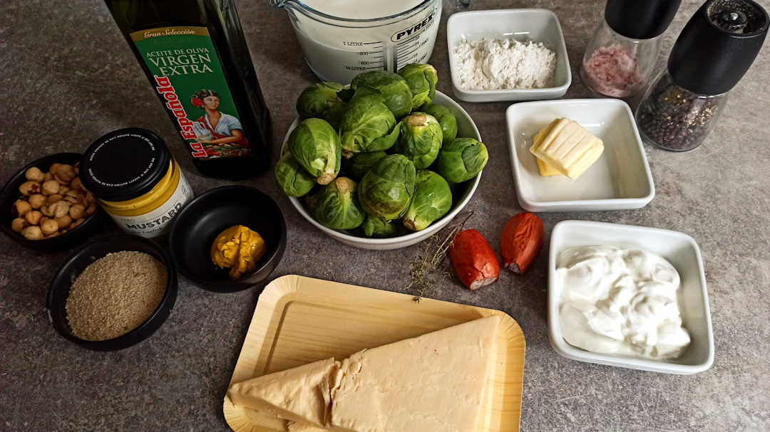 Les ingrédients du gratin de choux de Bruxelles