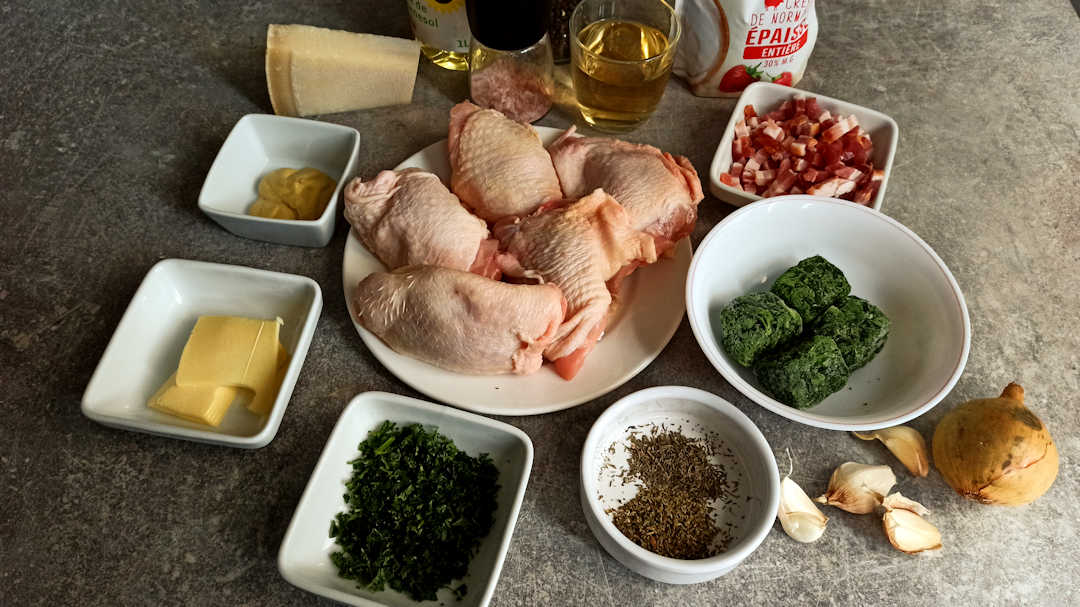 Les ingrédients du poulet à la crème