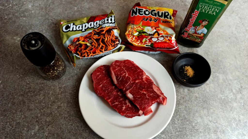 Les ingrédients de la recette des spaghemen du film Parasite