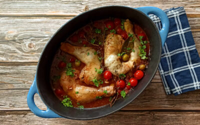 Poulet chasseur et orzo en cocotte