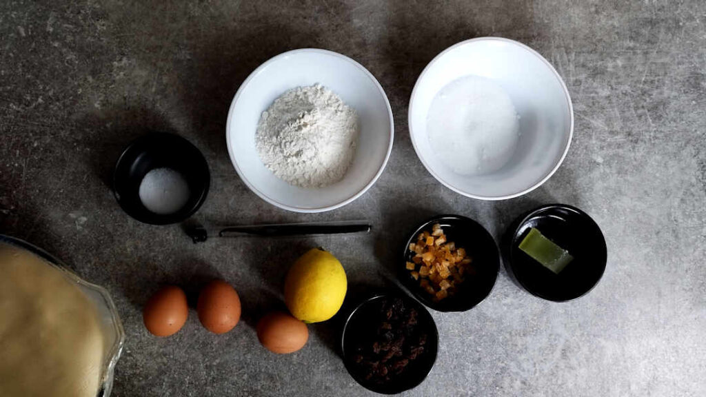 Les ingrédients de la seconde pâte de la recette du panettone