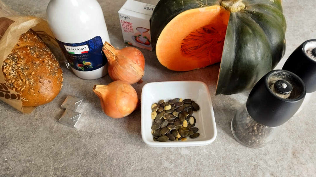 Les ingrédients du velouté de citrouille