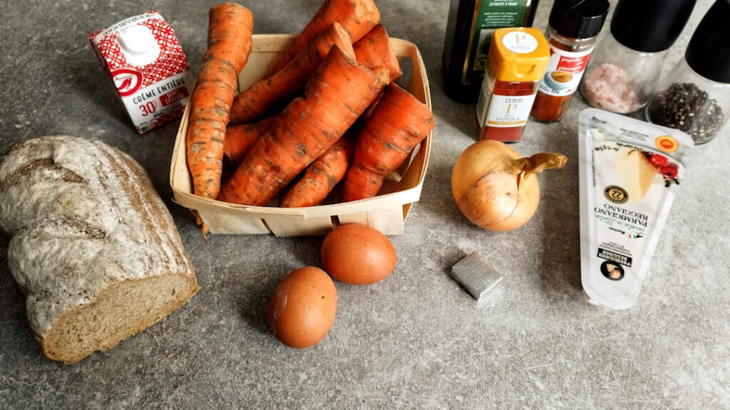 Les ingrédients du gratin de carotte