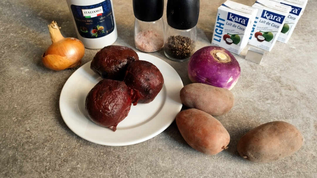 Les ingrédients du velouté de betterave rouge