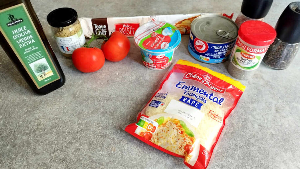 Les ingrédients de la tarte thon et tomates