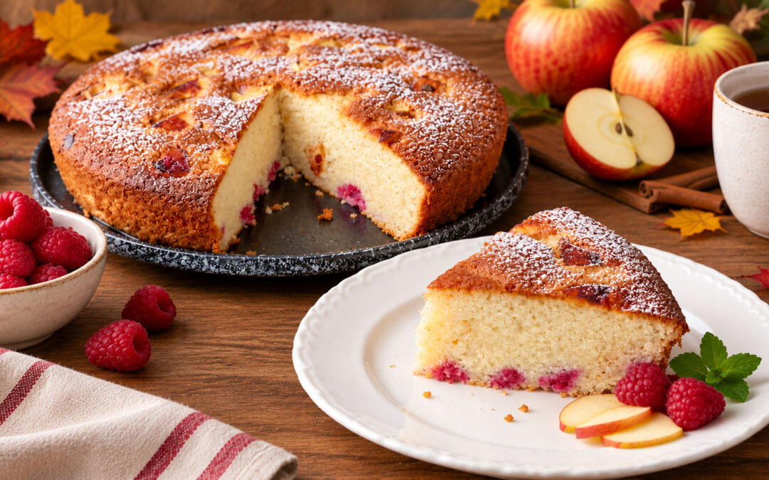 Gâteau pomme framboises