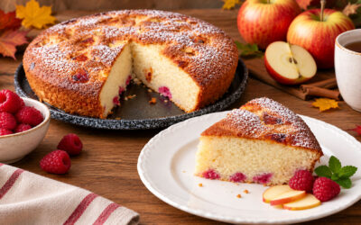 Gâteau pomme framboises